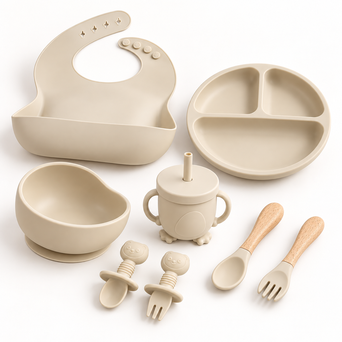 Set de vajilla de silicona para bebé 8 piezas – BLW completo con ventosa