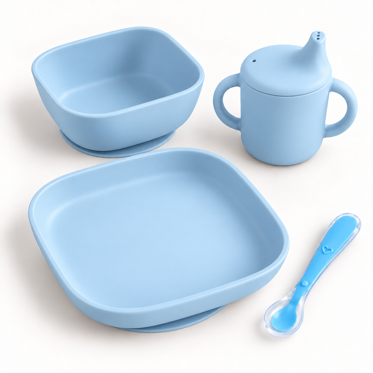 Set de 4 piezas de silicona para bebé: plato, bol, vaso y cuchara