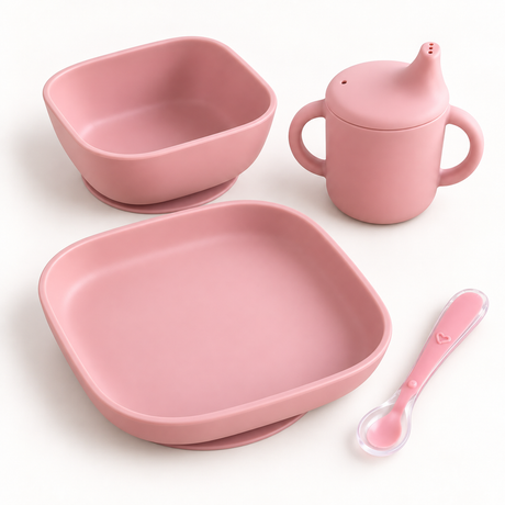Set de 4 piezas de silicona para bebé: plato, bol, vaso y cuchara