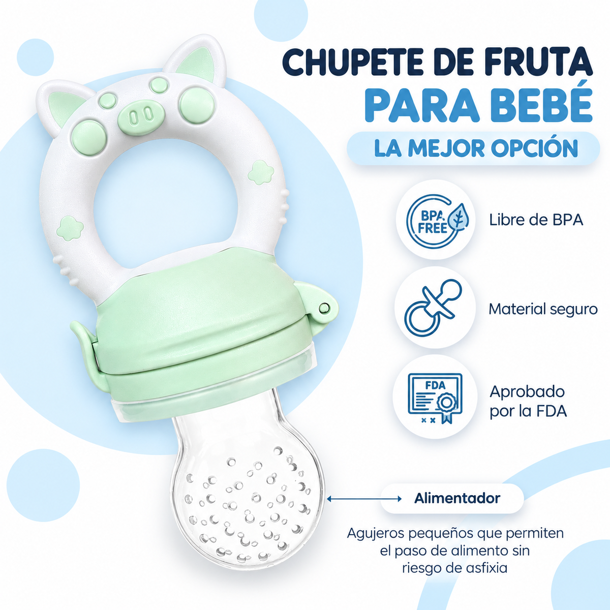 Alimentador de fruta de silicona para bebé (2 uds) – mordedor para fruta y dentición