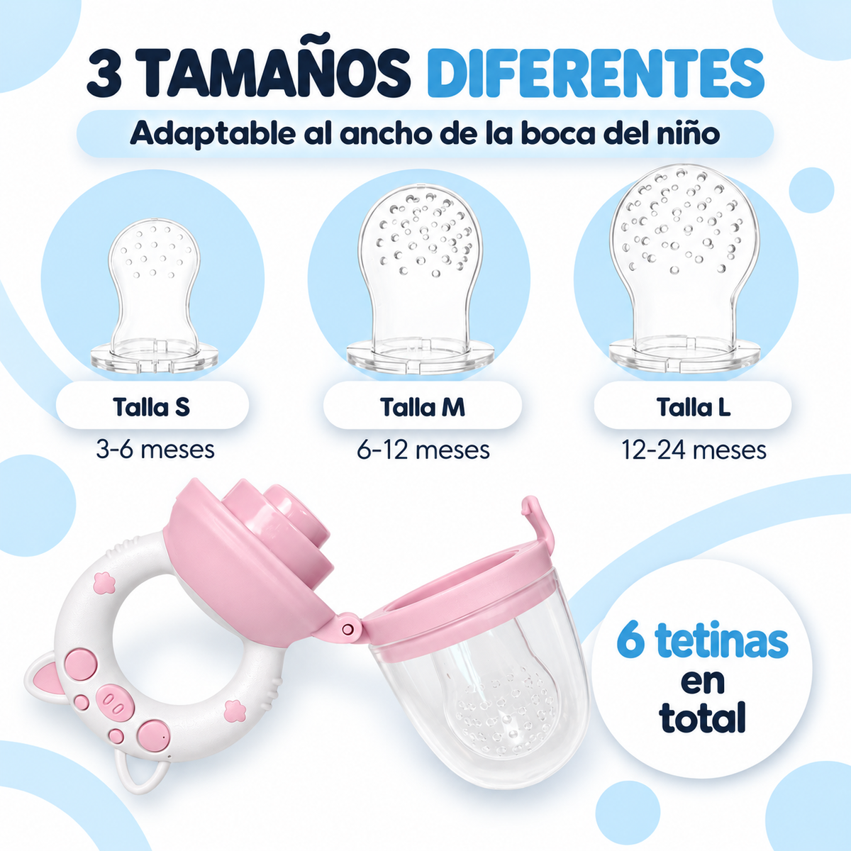 Alimentador de fruta de silicona para bebé (2 uds) – mordedor para fruta y dentición