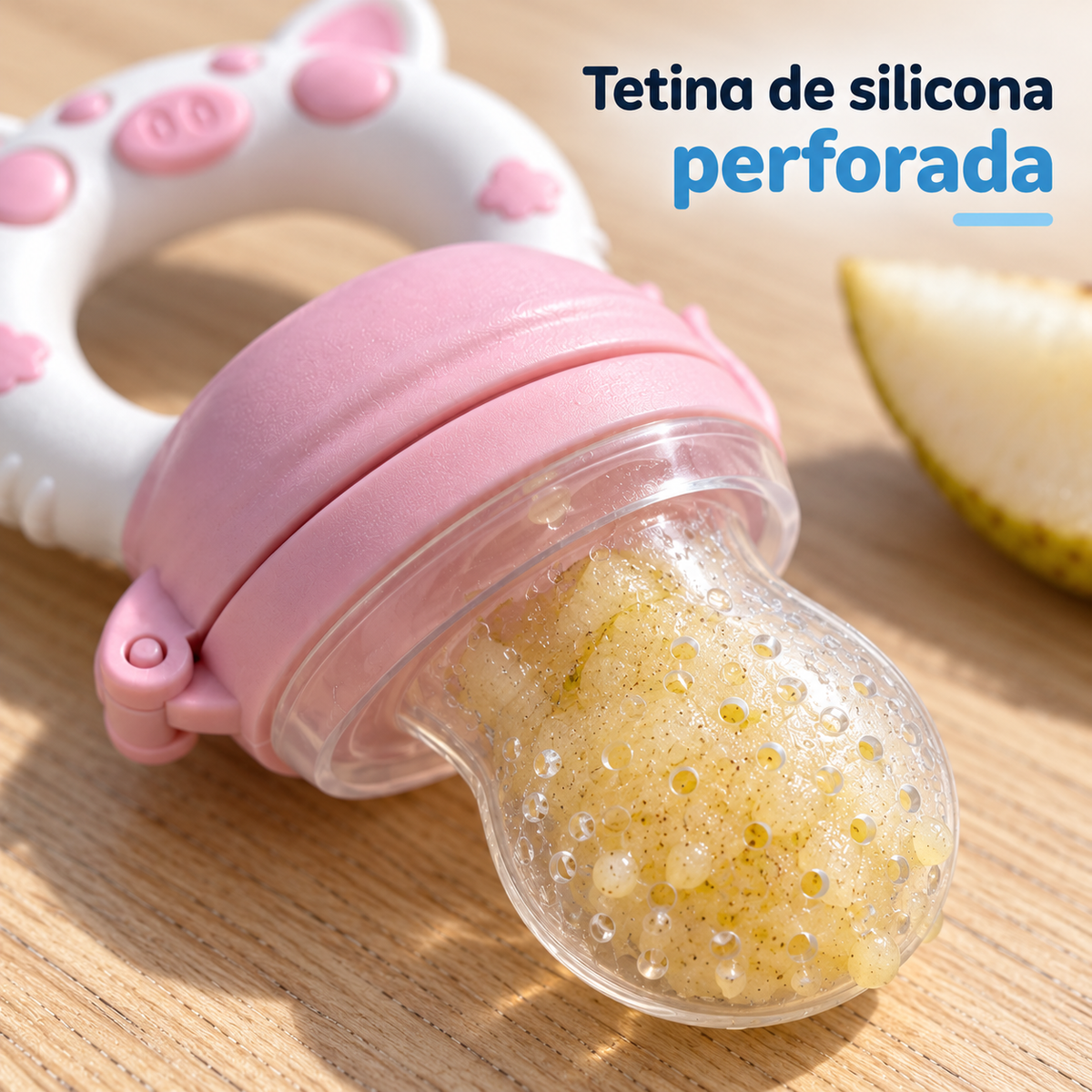 Alimentador de fruta de silicona para bebé (2 uds) – mordedor para fruta y dentición