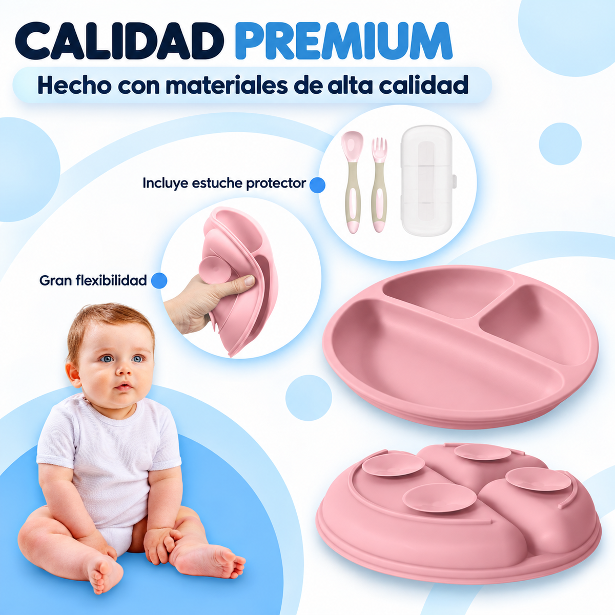Practicidad del set morado y rosa: cubiertos protegidos por el estuche